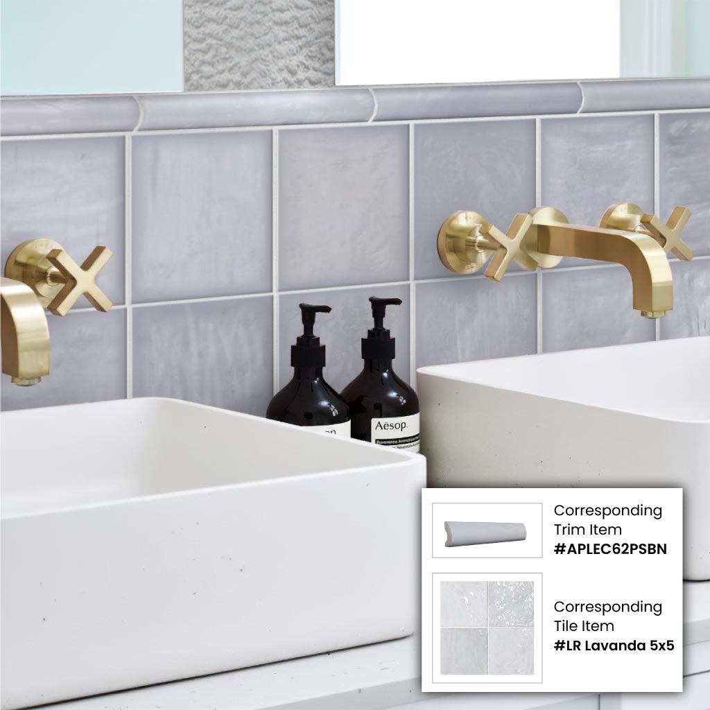 Purple 1x8 Glossy Ceramic Bullnose Tile Trim (10 pack, 0.556 sq ft/case) - Sample