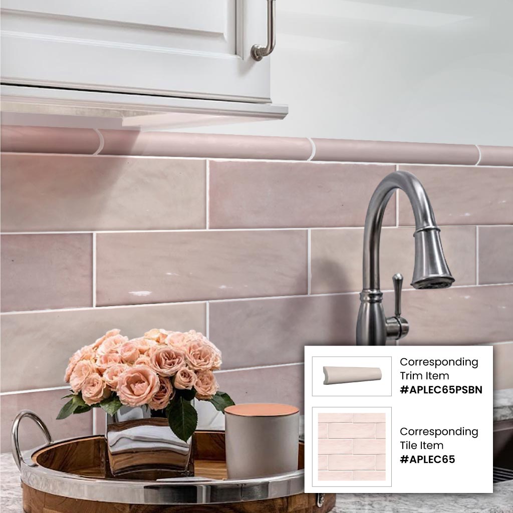 Pink Rounded Tile 1 x 8 Light Pink Ceramic Glossy Pencil Bullnose Tile Trim | Get Your ...