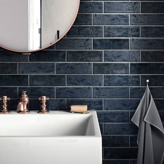 Dark Blue 2.5x8 Glossy Subway Ceramic Tile (38 pack, 5.38 sq ft/case) - Sample