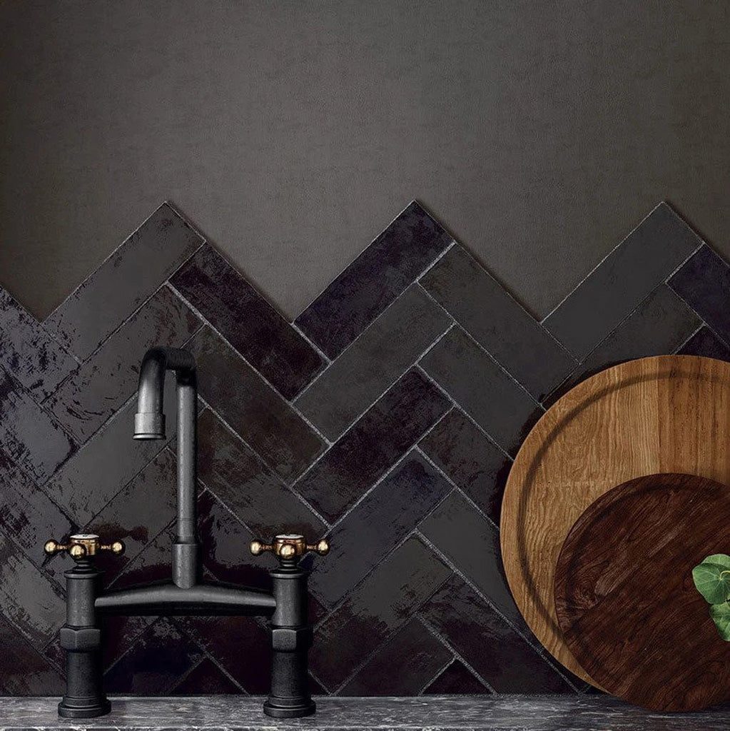Black 2.5x8 Glossy Matte Subway Ceramic Tile | Ideal for Indoor