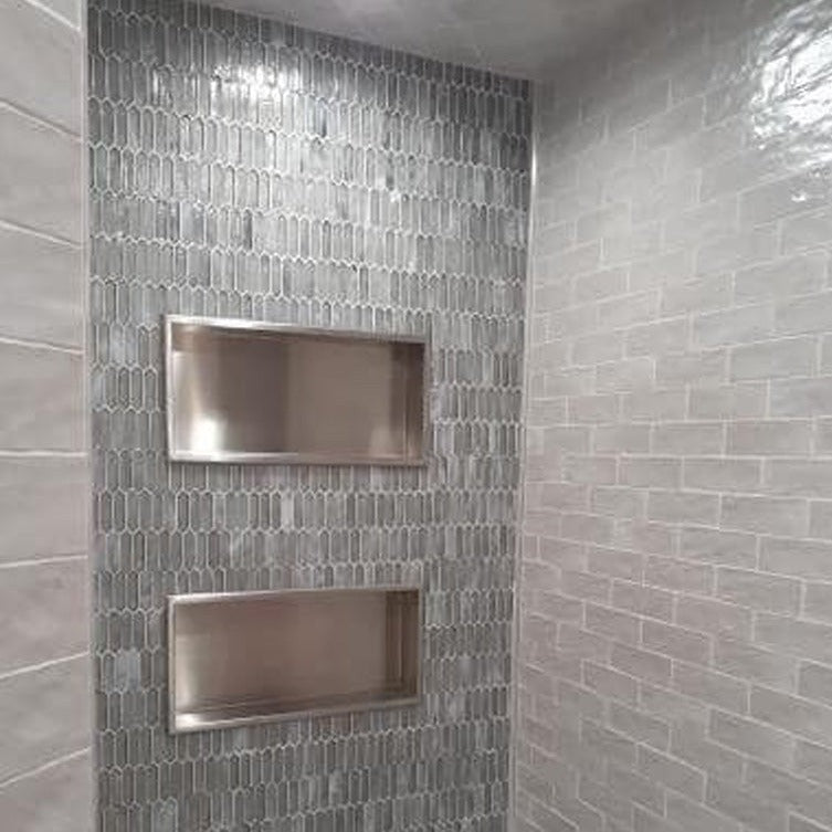 38 pack Cloud Gray 2.5 in. x 8 in. Polished and Honed Ceramic Subway Mosaic Tile (5.38 sq ft/case) - Sample
