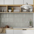 Light tea green ceramic 2.5x8 glossy and matte subway tile backsplash