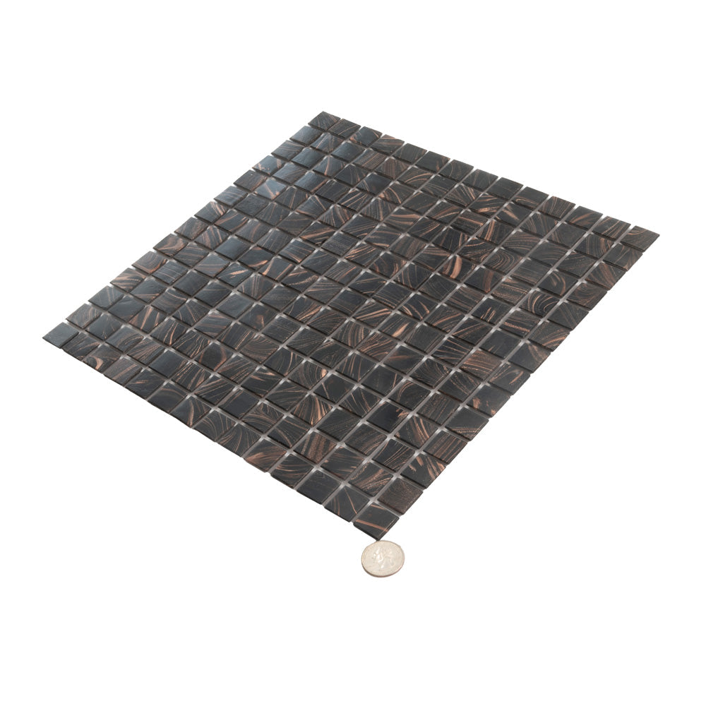 20-pack Celestial 12 in. x 12 in. Glossy Umber Brown and Gold Glass Mosaic Wall and Floor Tile (20 sq ft/case) - Sample