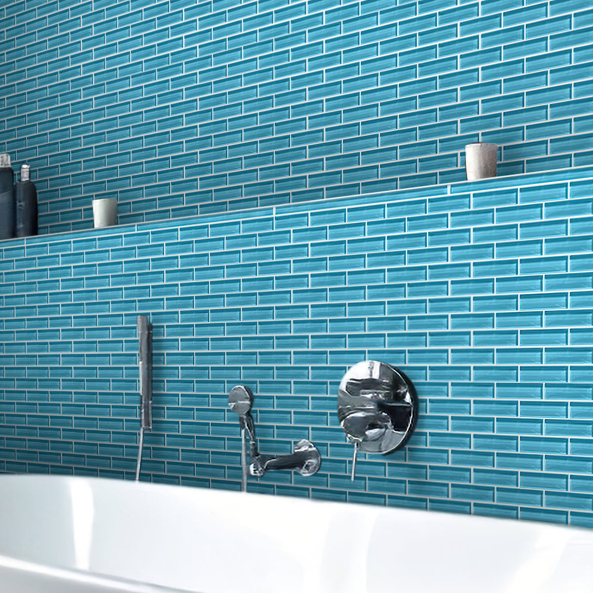 Sapphire Blue 12x12 Glossy Brick Glass Mosaic Tile (5 pack, 4.92 sq ft/case) - Sample