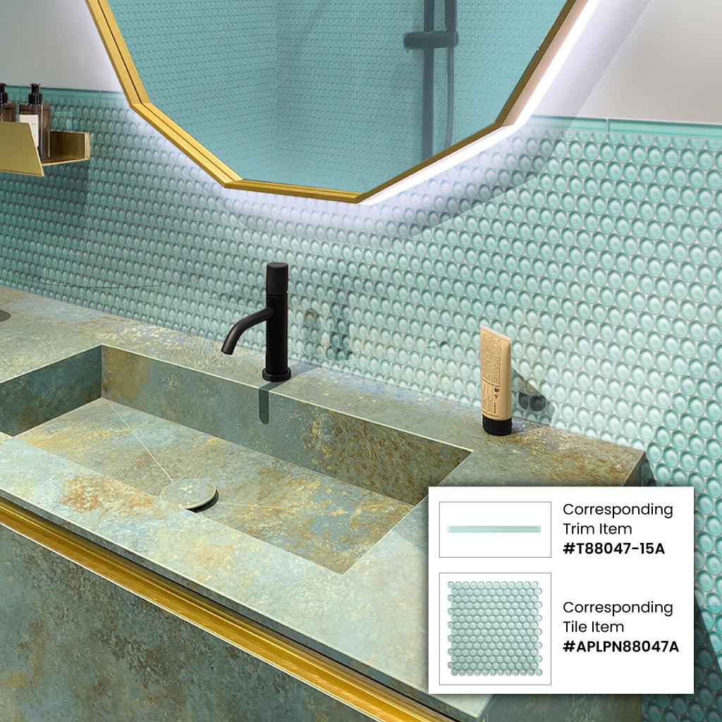 5 pack Blizzard Blue 12-in x 12-in Penny Round Polished Glass Mosaic Tile (5 Sq ft/Case) - Sample
