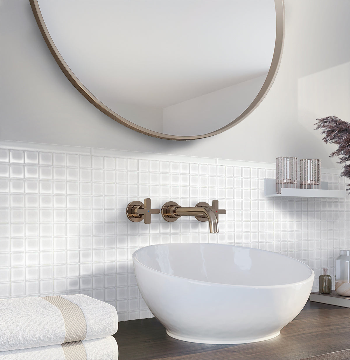 10 pack White 11.8 in. x 11.8 in. 1 in. x 1 in. Polished Glass Mosaic Tile (9.67 sq ft/case) - Sample