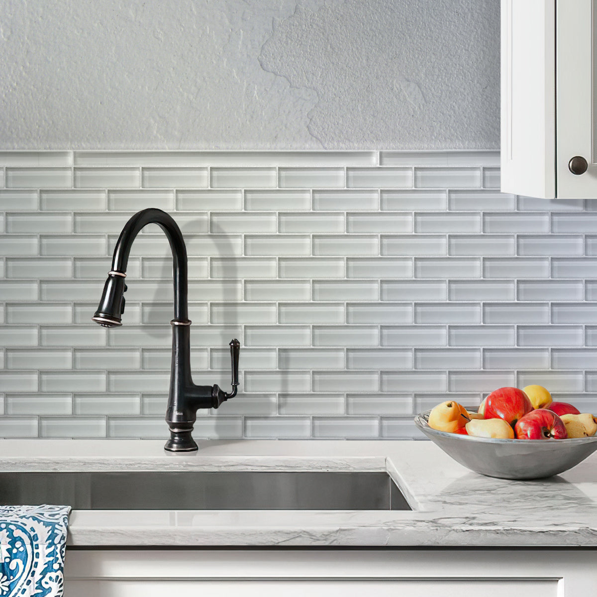 White 12x12 Glossy Brick Glass Mosaic Tile (5 pack, 4.92 sq ft/case) - Sample
