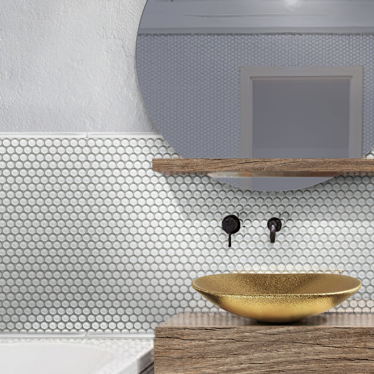 12x12 White Penny Round Mosaic Tile