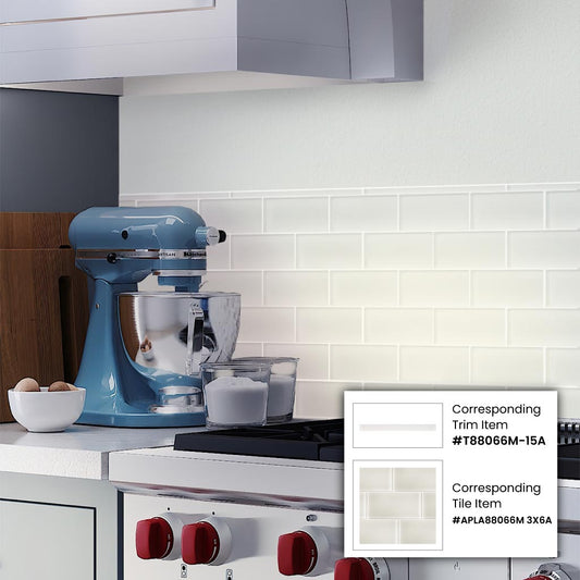 White 0.5x12 Matte Glass Pencil Tile Trim (10 pack, 0.5 sq ft/case) - Sample