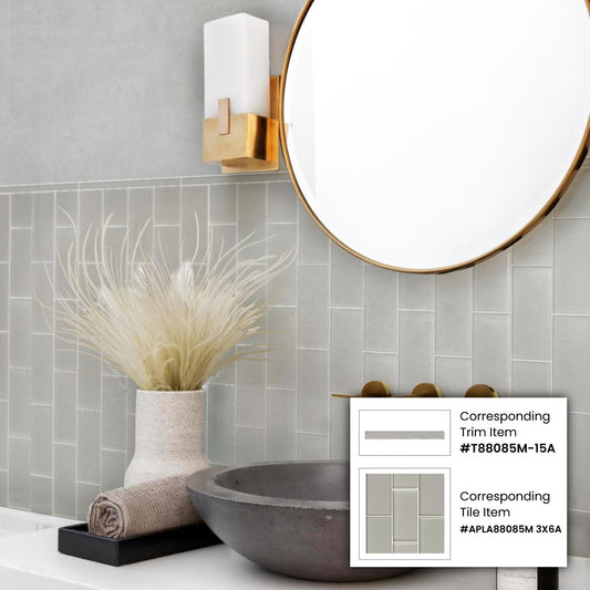Light Gray 0.5x12 Matte Glass Pencil Tile Trim (10 pack, 0.5 sq ft/case) - Sample