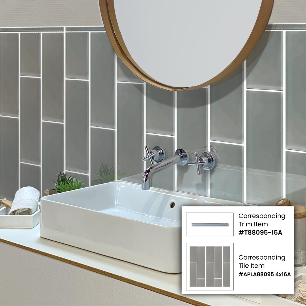 Gray 4x16 Glossy Subway Glass Tile (12 pack, 5.33 sq ft/case) - Sample