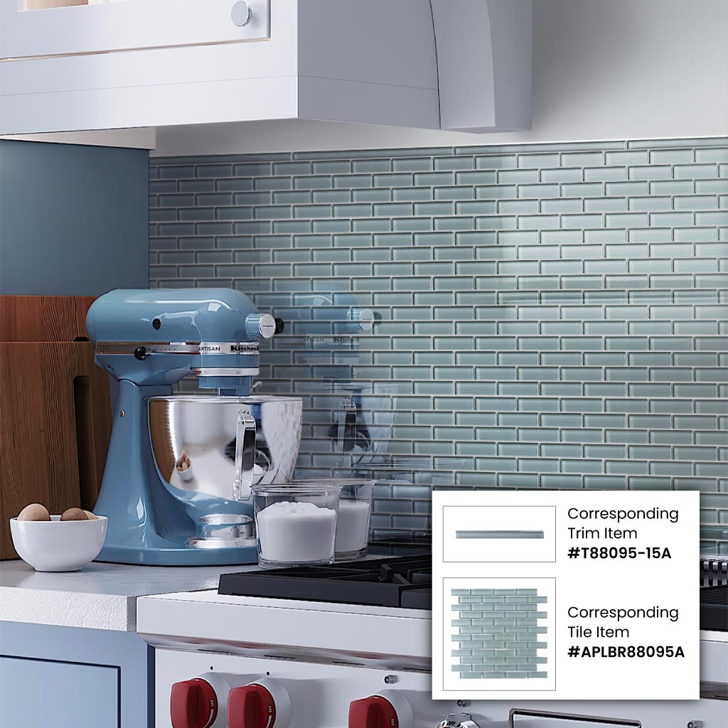 Stone Blue 12x12 Glossy Brick Glass Mosaic Tile (5 pack, 4.92 sq ft/case) - Sample