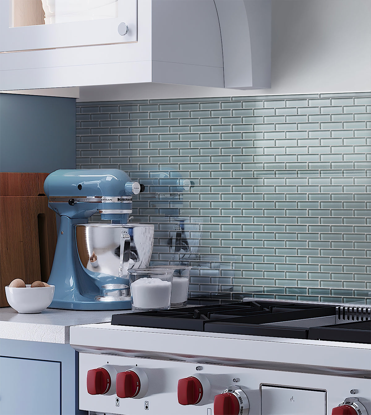 Stone Blue 12x12 Glossy Brick Glass Mosaic Tile (5 pack, 4.92 sq ft/case) - Sample