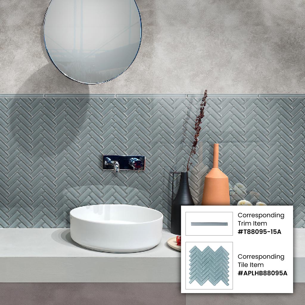 Stone Blue 11x13 Glossy Herringbone Glass Mosaic Tile (5 pack, 4.8125 sq ft/case) - Sample
