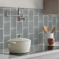 Stone blue matte 3x6 glass subway tile backsplash in kitchen installation