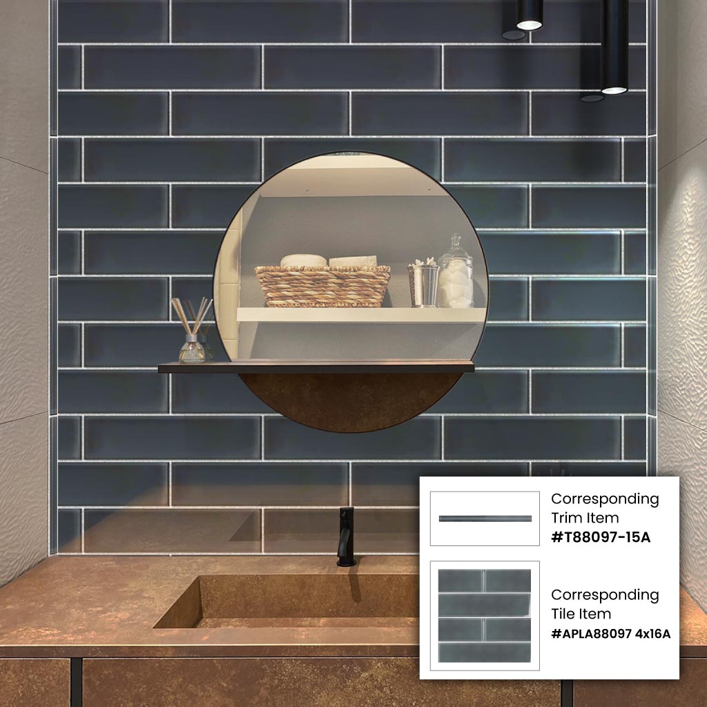 Dark Gray 0.5x12 Glass Glossy Pencil Tile Trim (10 pack, 0.5 sq ft/case) - Sample
