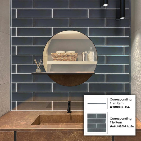Dark Gray 0.5x12 Glass Glossy Pencil Tile Trim (10 pack, 0.5 sq ft/case) - Sample