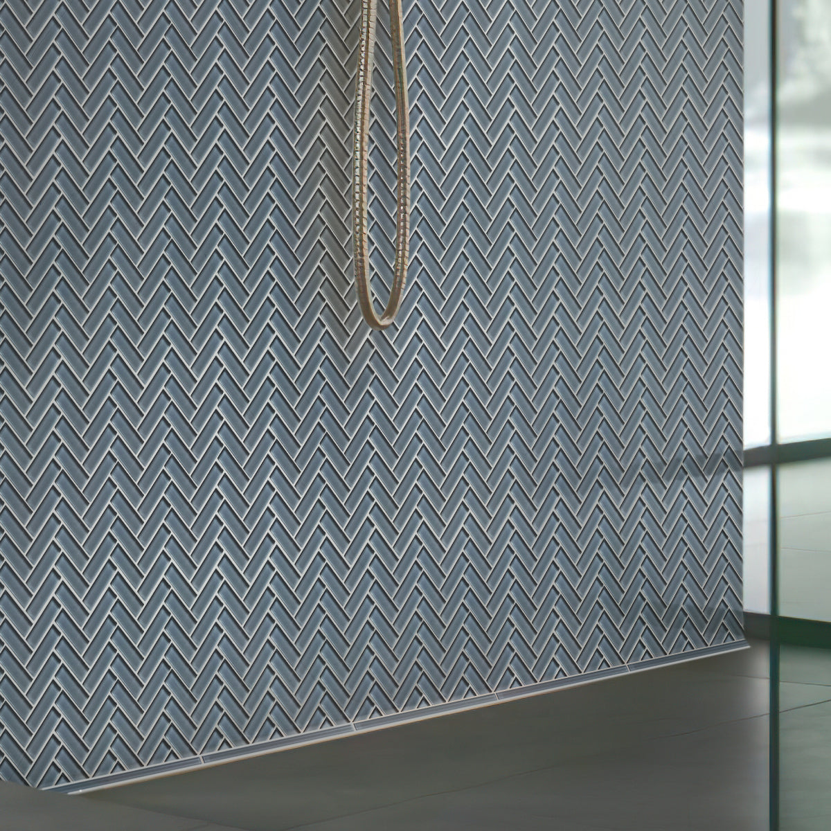 5 pack Coin Gray 11 in. x 12.6 in. Herringbone Polished Glass Mosaic Tile (4.81 sq ft/case) - Sample