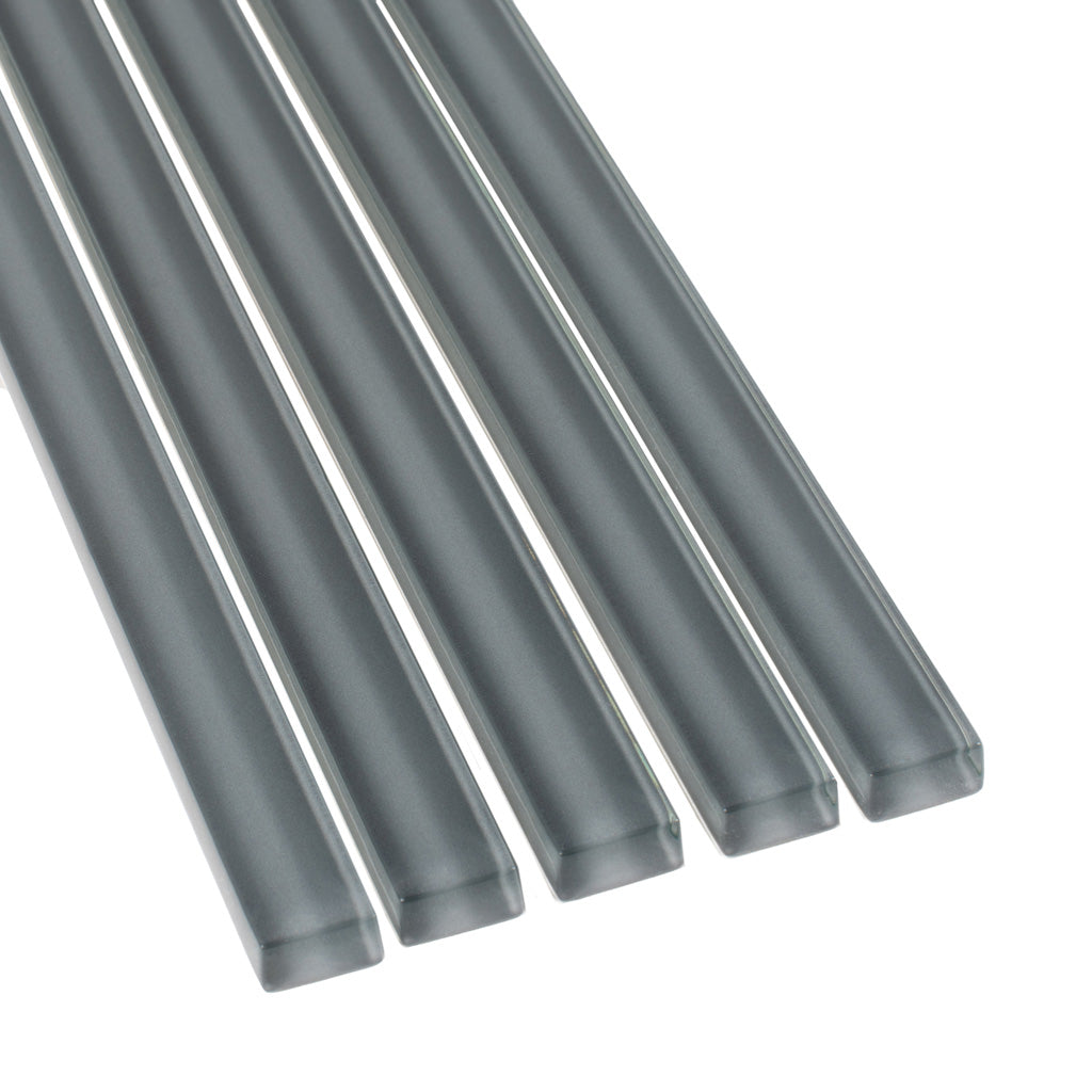 Dark Gray 0.5x12 Glass Glossy Pencil Tile Trim (10 pack, 0.5 sq ft/case) - Sample
