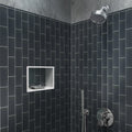 Matte gray glass subway tile 3x6 installed on bathroom shower wall