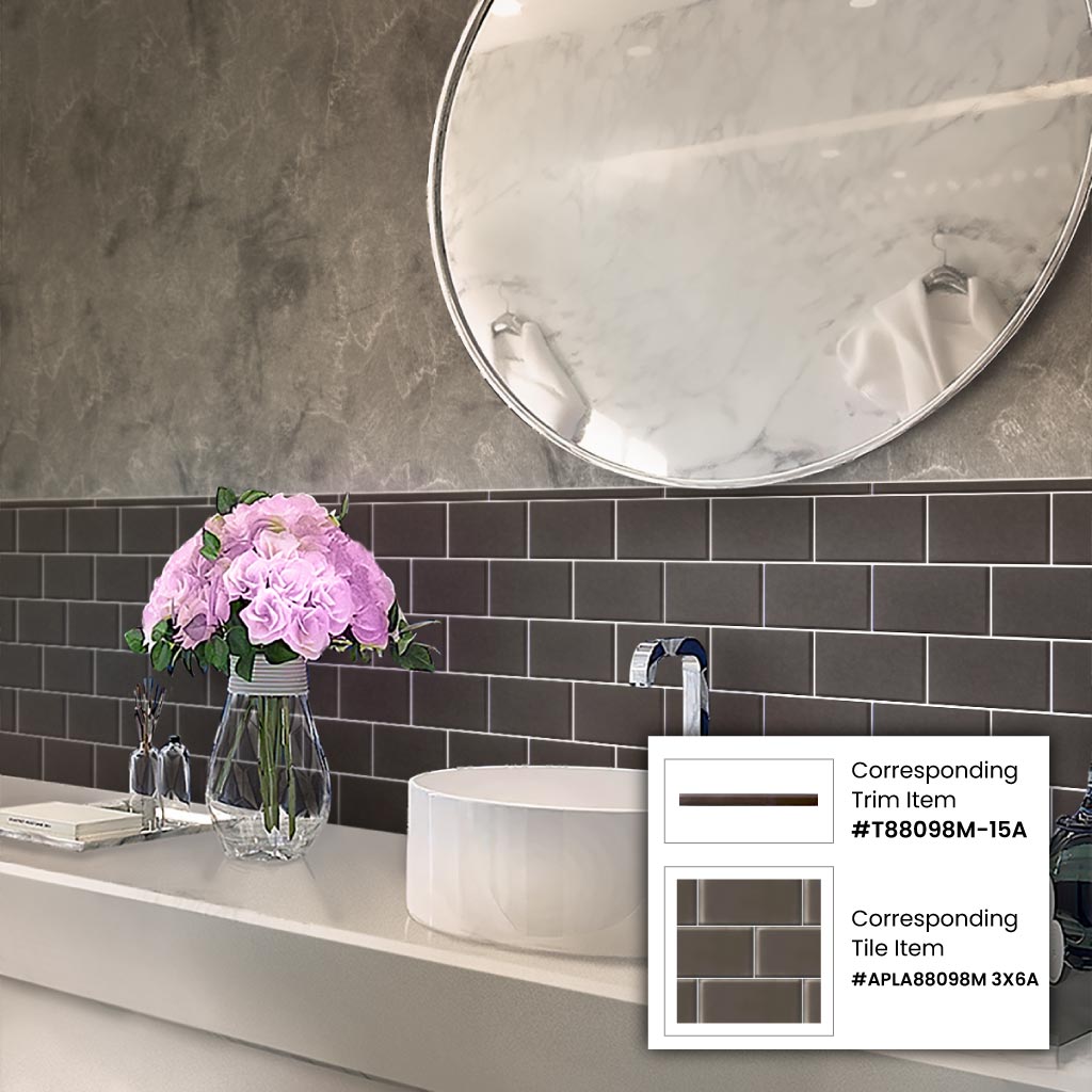 Ash Gray 0.5x12 Matte Glass Pencil Tile Trim (10 pack, 0.5 sq ft/case) - Sample
