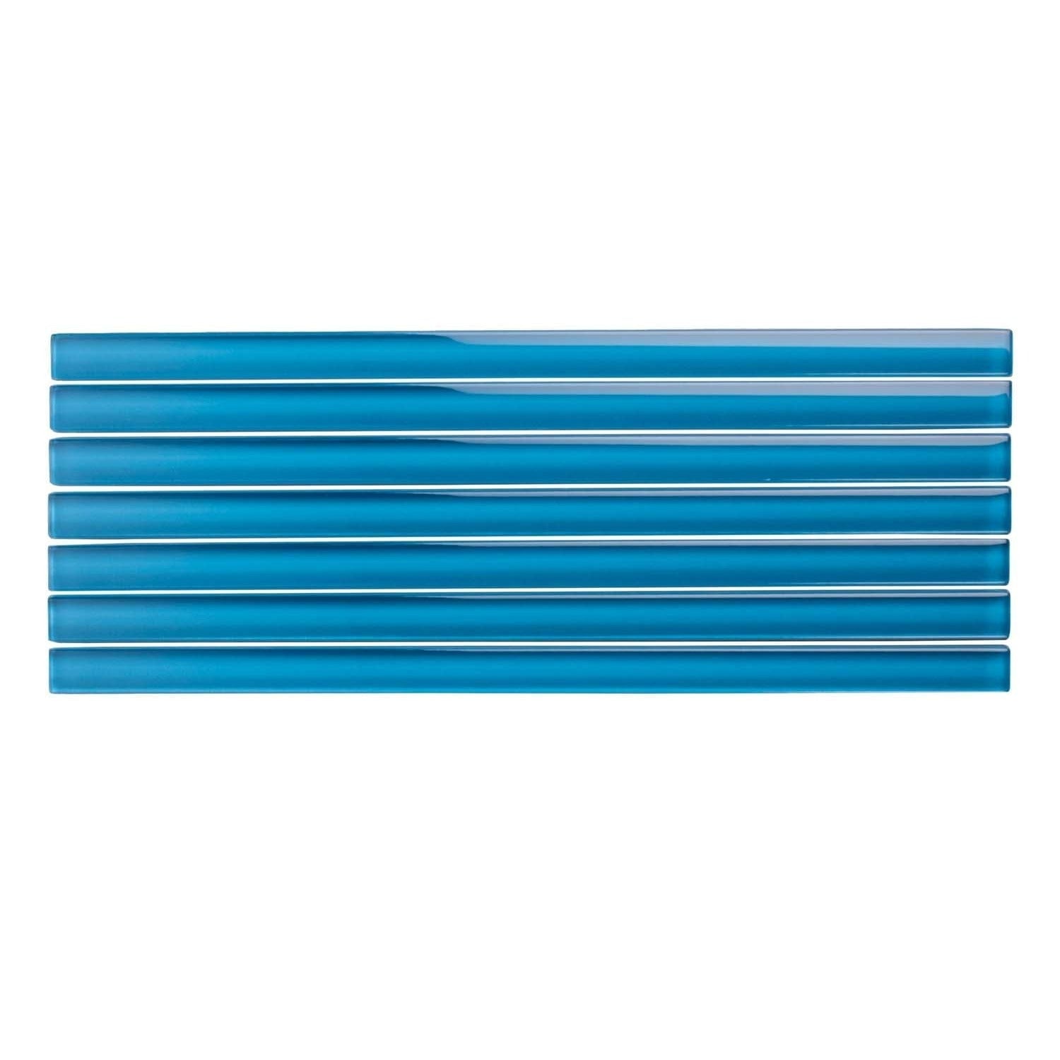 Cerulean Blue 0.5x12 Glossy Glass Pencil Tile Trim (10 pack, 0.5 sq ft/case) - Sample