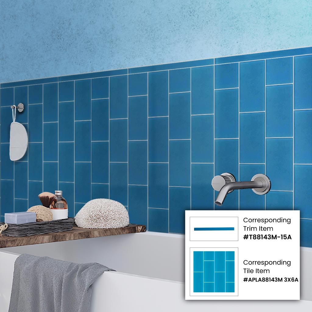 Cerulean Blue 0.5x12 Matte Glass Pencil Tile Trim (10 pack, 0.5 sq ft/case) - Sample