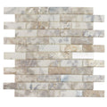 grey matte glass mosaic tile sheet in brick pattern with subtle marbled veining