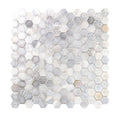 grey matte hexagon glass mosaic tile sheet with textured and smooth finishes in varied grey tones