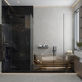 Warm gray porcelain tile with gold flecks, matte finish, large 24x48, for bathroom wall and floor