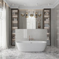 Polished warm gray porcelain wall tile with gold flecks, large format 24x48 inches, for bathroom wall
