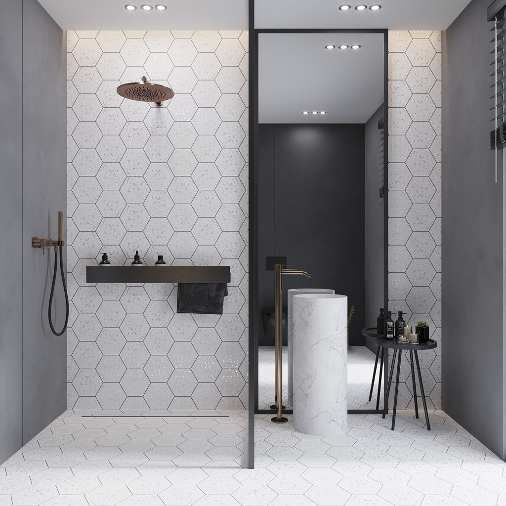 25-pack Terra Mia 8.1 in. x 9.25 in. Matte White Porcelain Hexagon Wall and Floor Tile (9.93 sq ft/case) - Sample