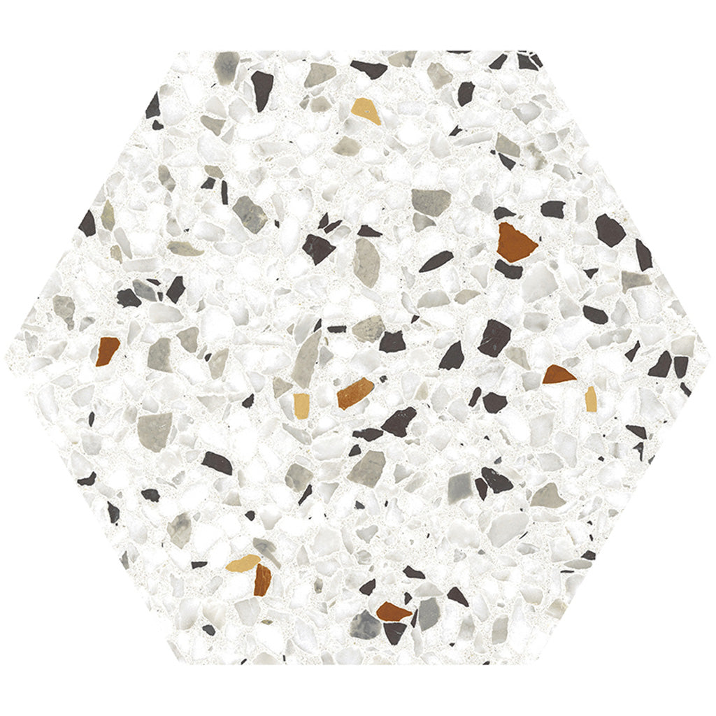 25-pack Terra Mia 8.1 in. x 9.25 in. Matte White, Multicolor Porcelain Hexagon Wall and Floor Tile (9.93 sq. ft./case)