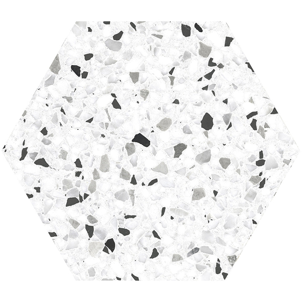 Terra Mia 8.1 in. x 9.25 in. Matte White and Black Porcelain Hexagon Wall and Floor Tile (22 Cases, 218.46 sq ft/Pallet)