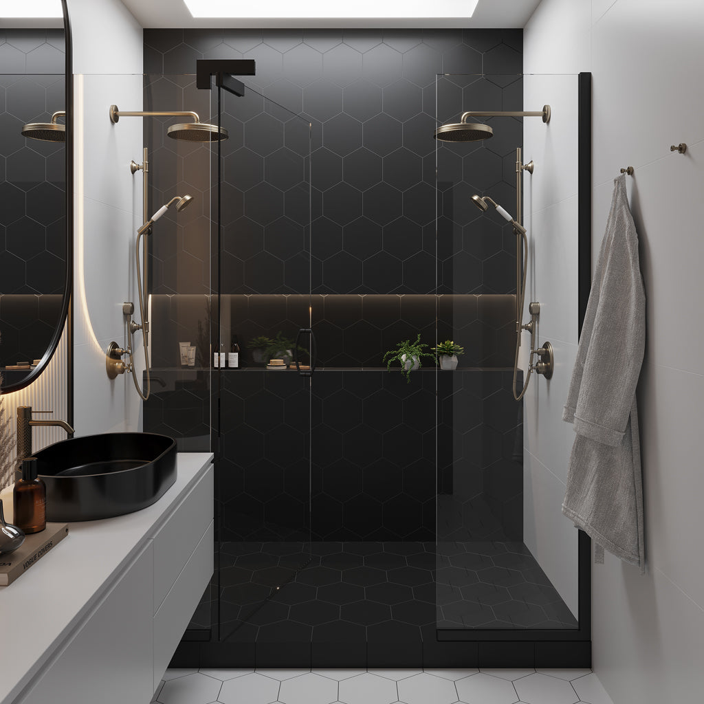 Metal Black 8x9 Matte Hexagon Porcelain Tile (25 pack, 9.93 sq ft/case) - Sample