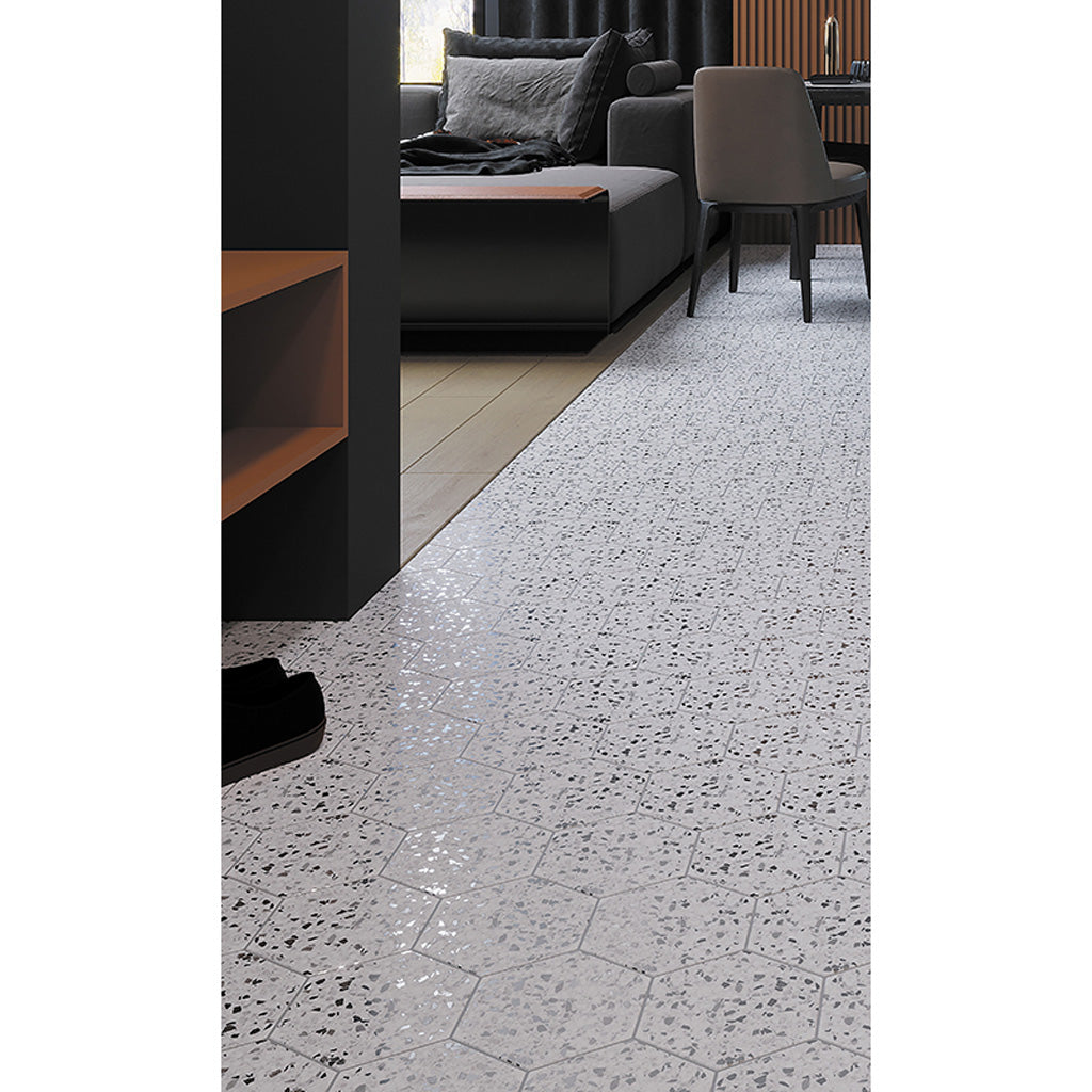 Terra Mia 8.1 in. x 9.25 in. Matte White and Black Porcelain Hexagon Wall and Floor Tile (22 Cases, 218.46 sq ft/Pallet)