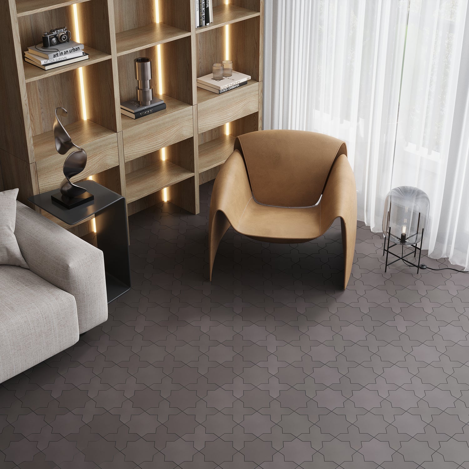 Graphite Black 7" Star with 5" Cross Matte Porcelain Wall and Floor Tile (10.62 sq ft/case) - 68 Pack