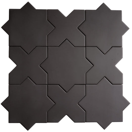 Sample-Graphite Black 7" Star with 5" Cross Matte Porcelain Wall and Floor Tile (10.62 sq ft/case) - 68 Pack