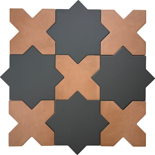 Graphite Black 7" Star with Terracotta 5" Cross Matte Porcelain (10.62 sq ft/case) - 68 Pack