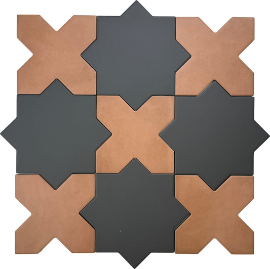 Graphite Black 7" Star with Terracotta 5" Cross Matte Porcelain (10.62 sq ft/case) - 68 Pack-sample