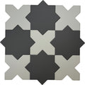 Graphite black 7-inch star and light gray 5-inch cross matte porcelain tiles