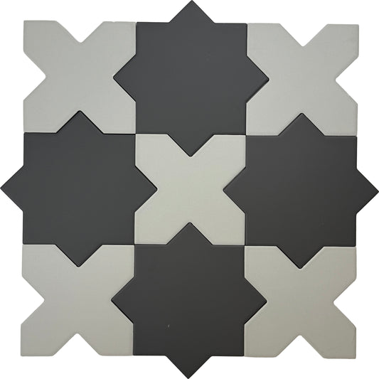 Graphite Black 7" Star with Light Gray 5" Cross Matte Porcelain (10.62 sq ft/case) - 68 Pack