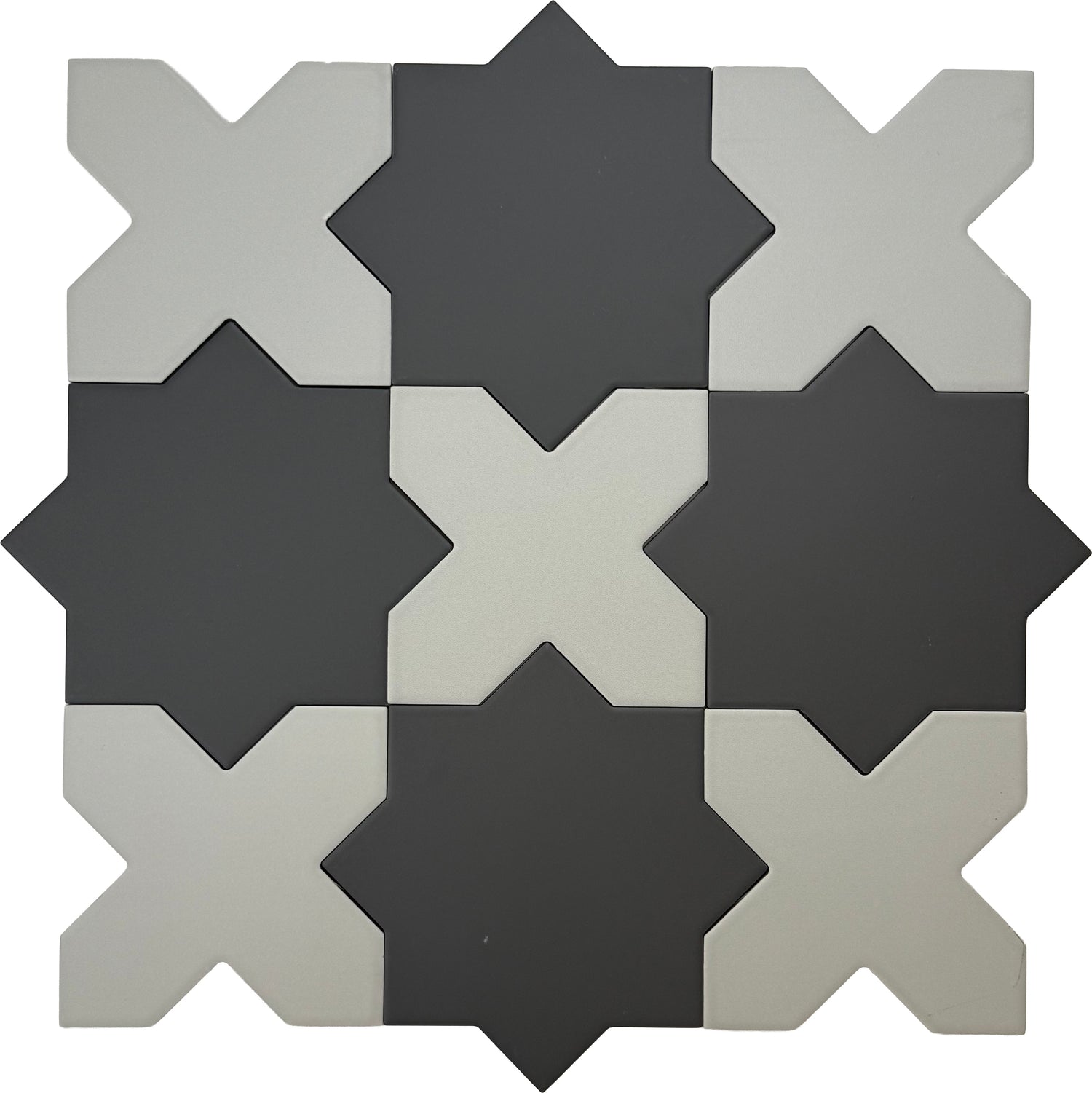 Graphite Black 7" Star with Light Gray 5" Cross Matte Porcelain (10.62 sq ft/case) - 68 Pack-sample