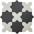 Graphite black star shaped and pure white cross shaped matte porcelain floor tiles