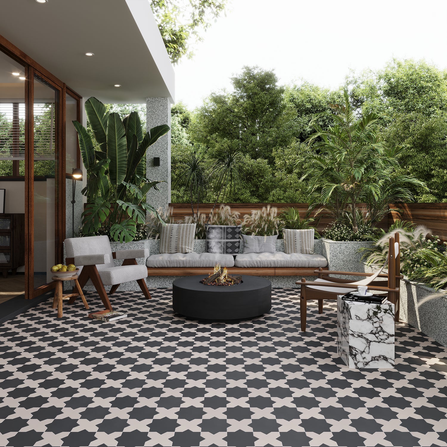 Graphite Black 7" Star with Ecru Taupe 5" Cross Matte Porcelain (10.62 sq ft/case) - 68 Pack