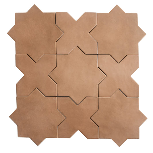 terracotta 7 inch star and 5 inch cross matte porcelain wall and floor tiles in warm brown