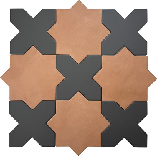Terracota 7" Star with Graphite Black 5" Cross Matte Porcelain (10.62 sq ft/case) - 68 Pack