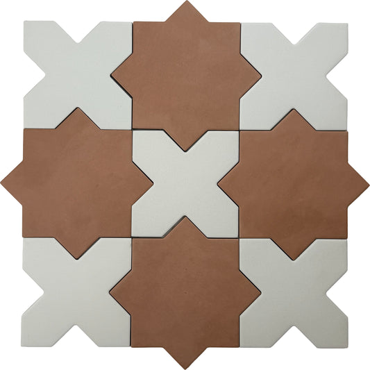 Terracotta 7" Star with Pure White 5" Cross Matte Porcelain (10.62 sq ft/case) - 68 Pack
