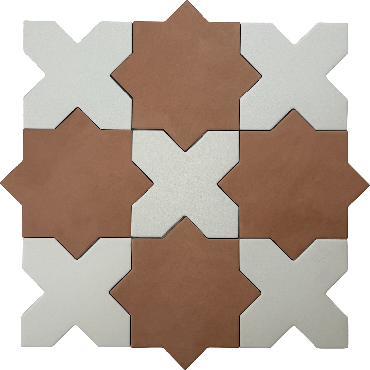 Terracotta 7" Star with Pure White 5" Cross Matte Porcelain (10.62 sq ft/case) - 68 Pack-sample