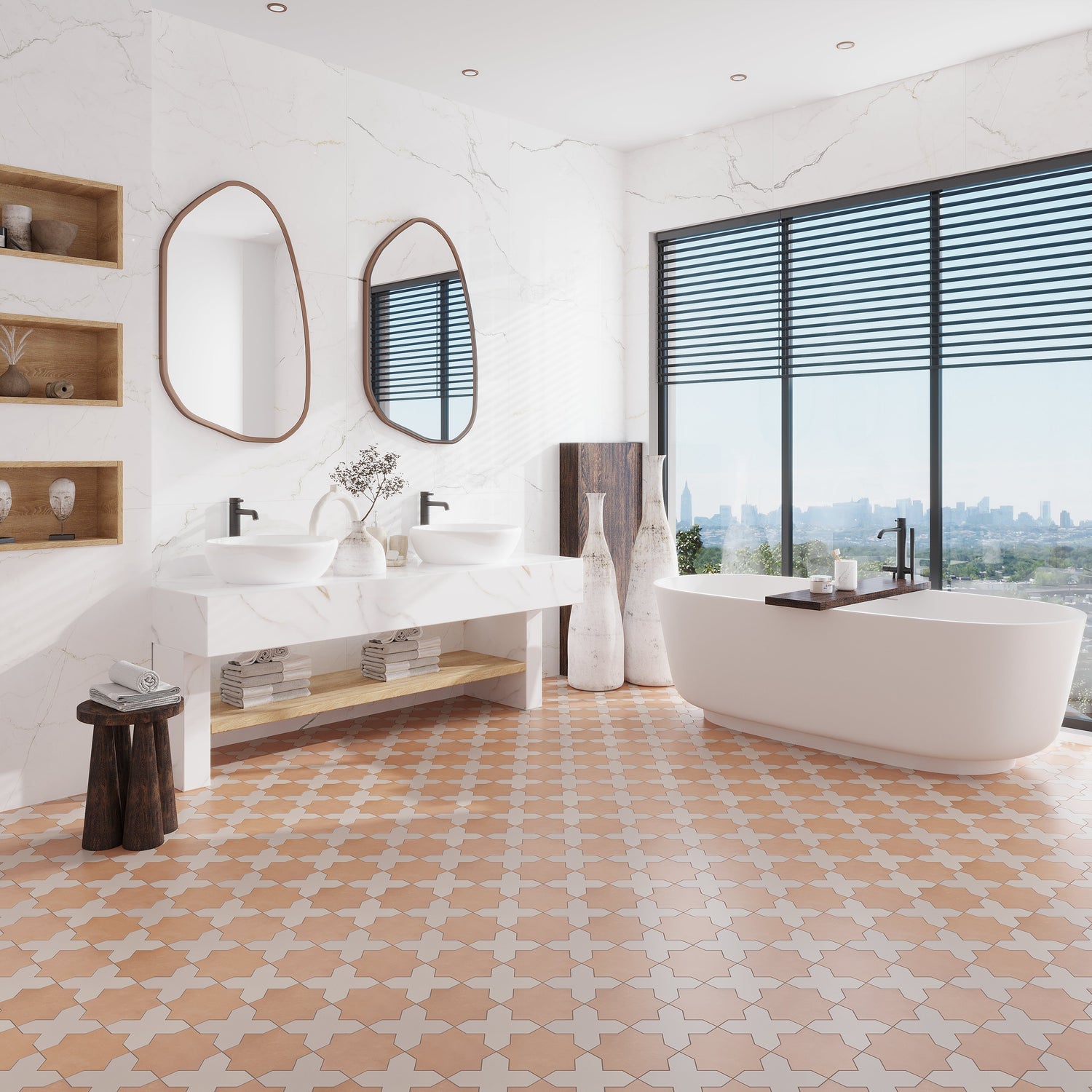 Sample - 5" Pearl White Star with Cobalt Blue Cross Glossy Ceramic Wall and Floor Tile (10.76 sq ft/case) - 54 Pack